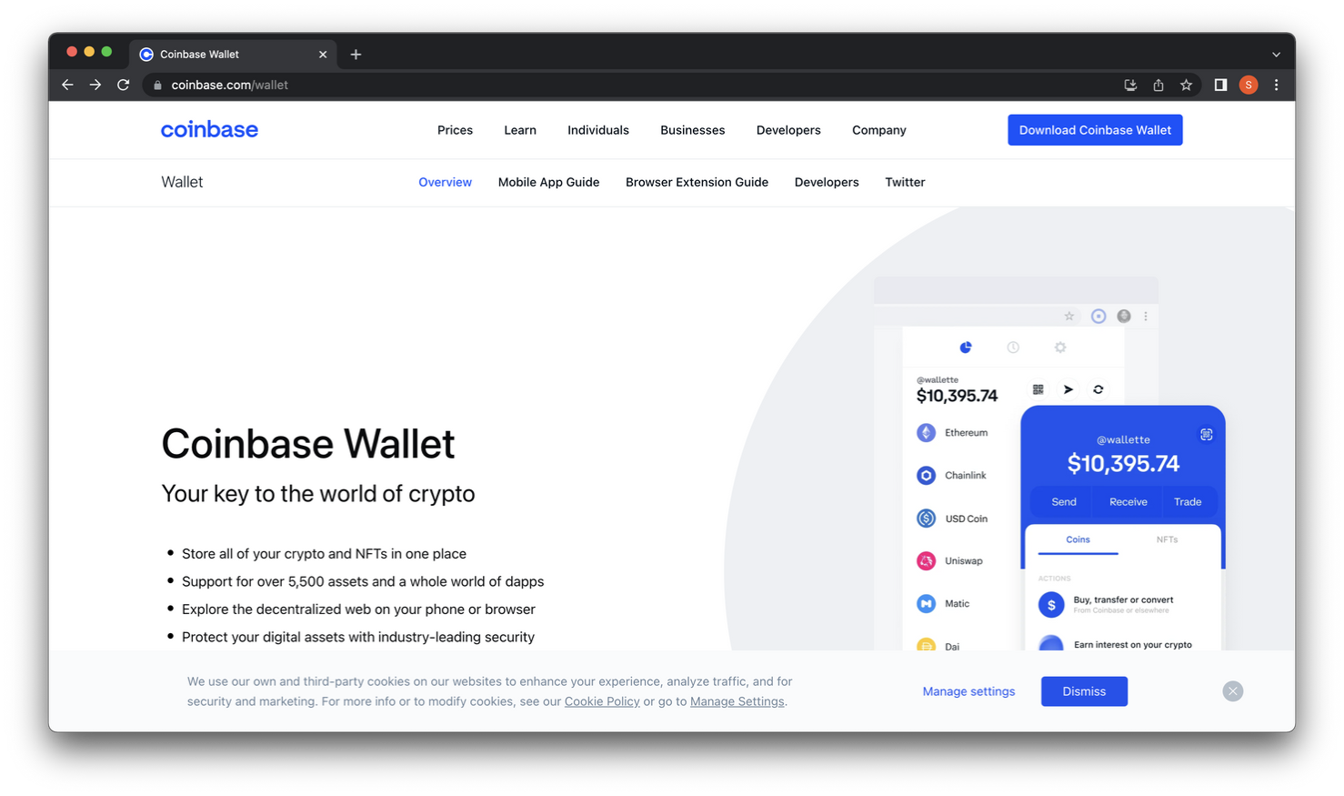 Coinbase Download wallet page