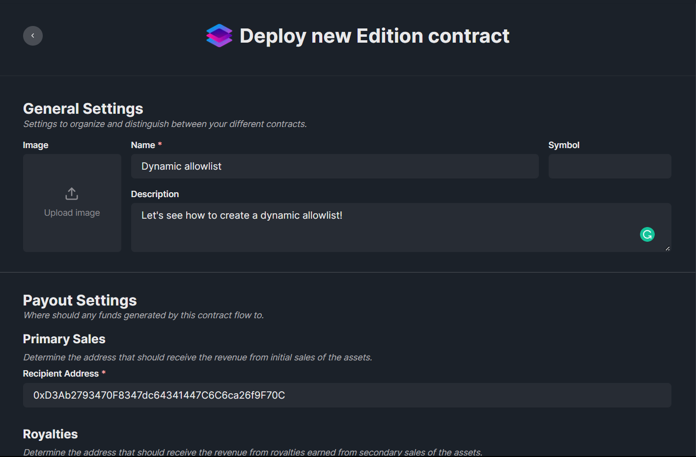 Deploy edition contract