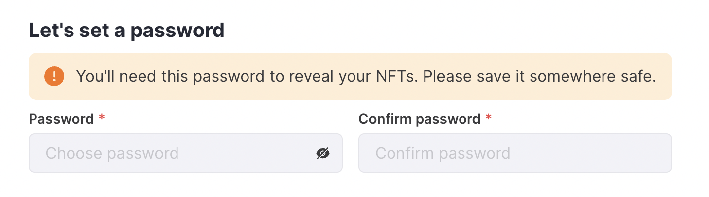 Choose password to later reveal NFTs