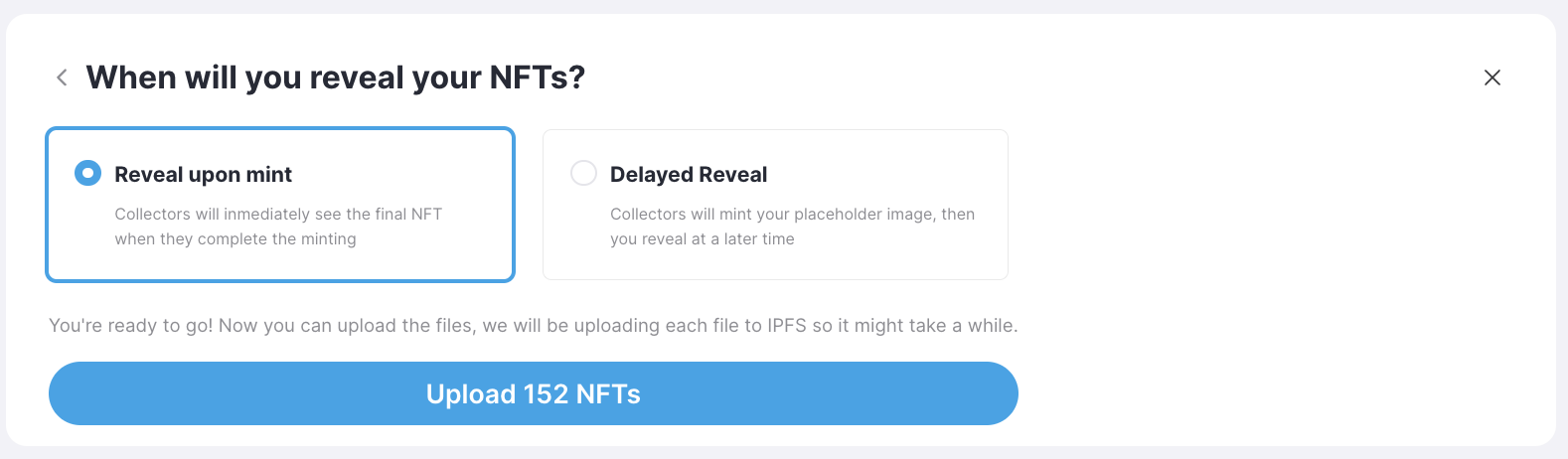 Options for revealing NFTs